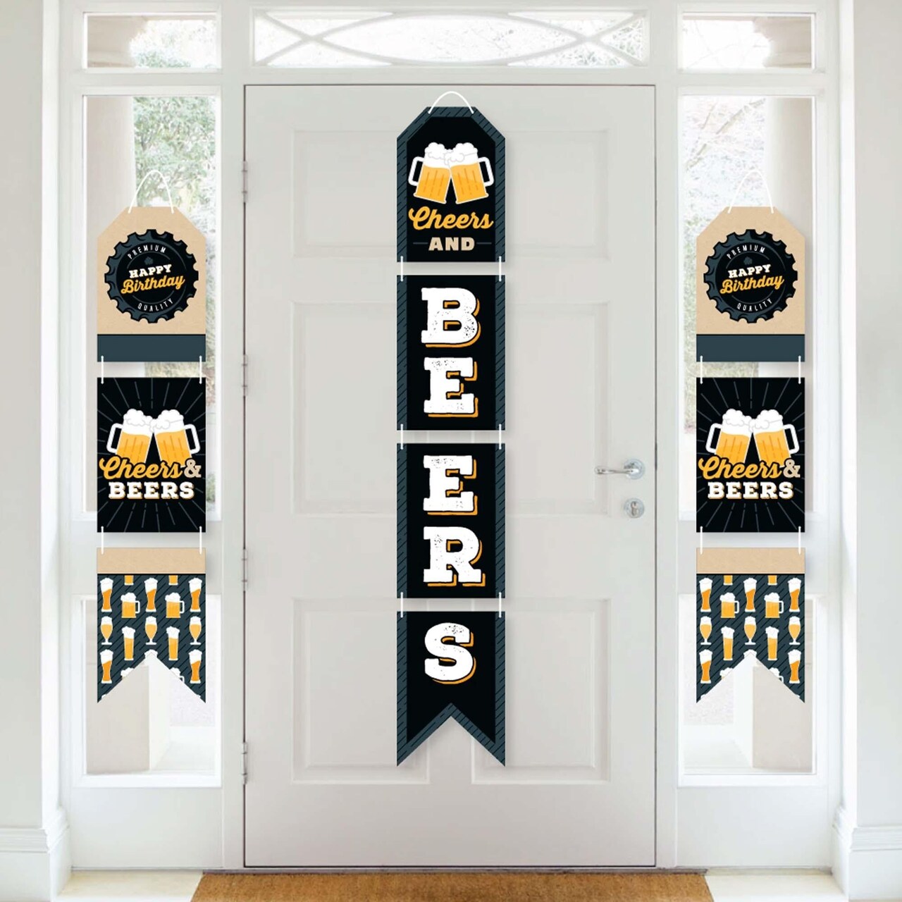 Big Dot of Happiness Cheers and Beers Happy Birthday - Hanging Vertical Paper Door Banners - Birthday Party Wall Decoration Kit - Indoor Door Decor
